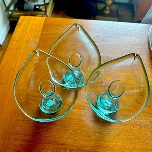 Calla Lily Candle Holders, Hand Blown Glass Blue Green